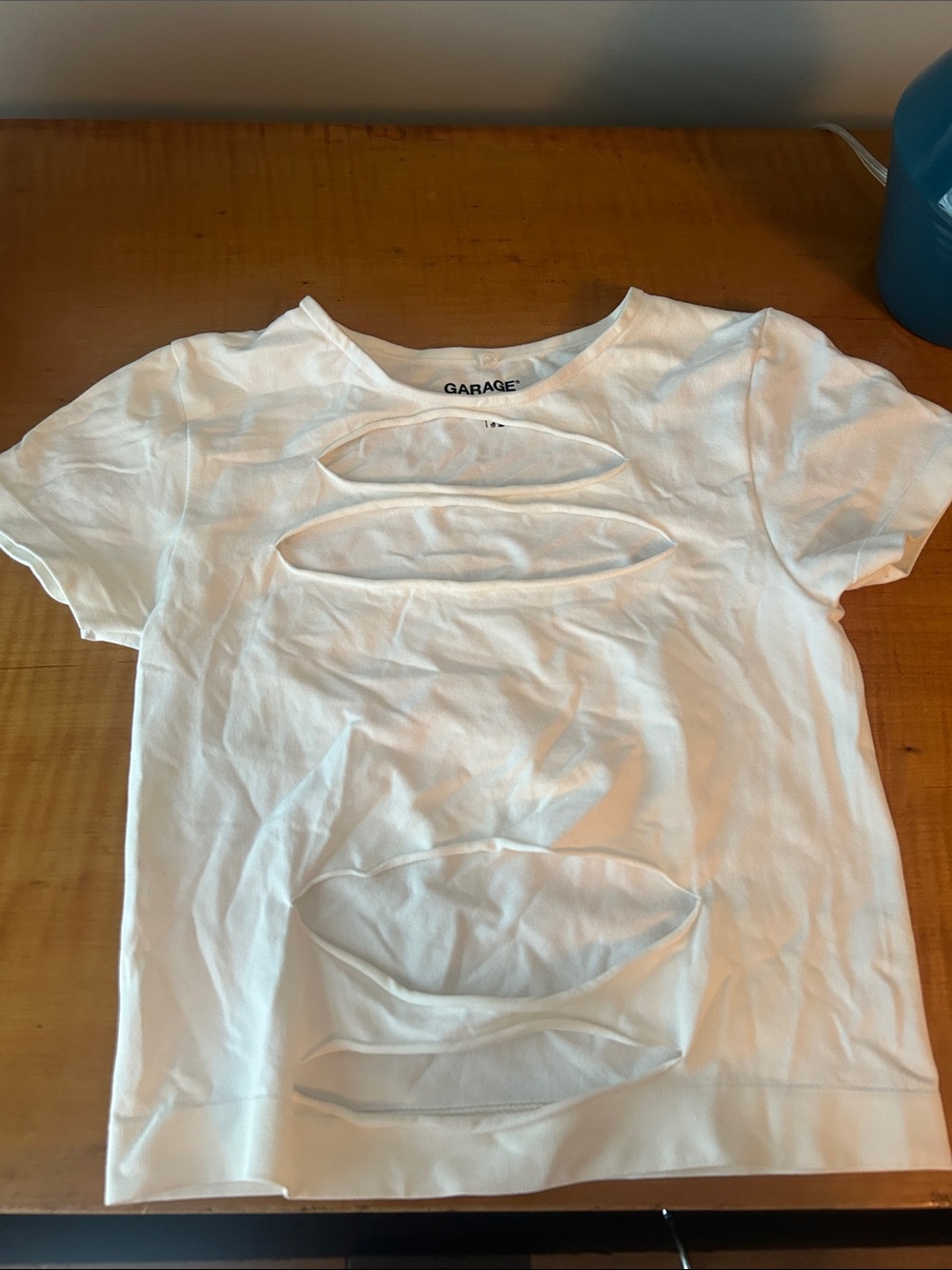 Garage White Short Sleeve Tee with Front Cutouts